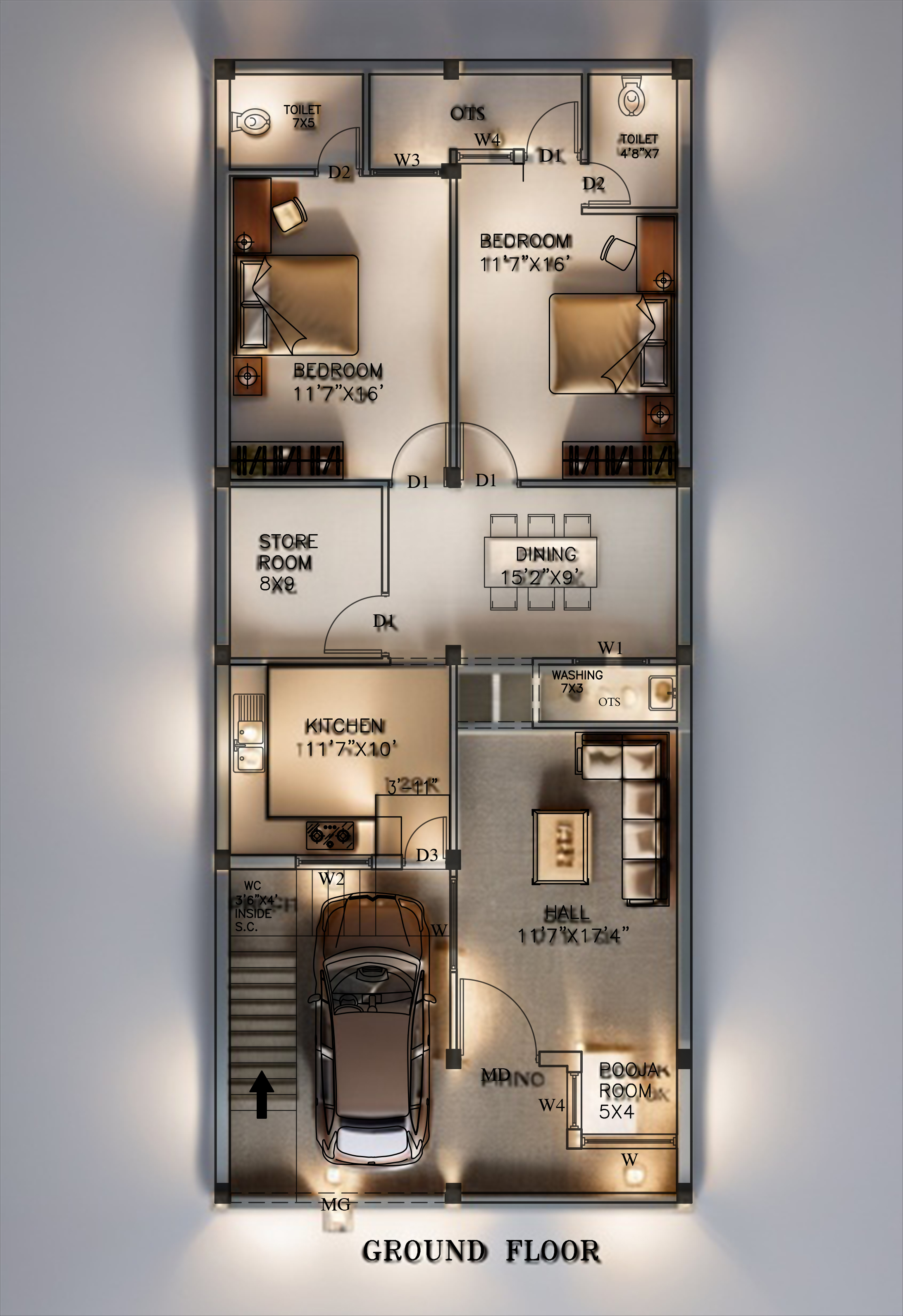 4 cent house plan 2 bedroom 